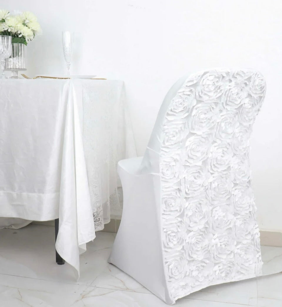 White 3D Floral Folding Chair Covers